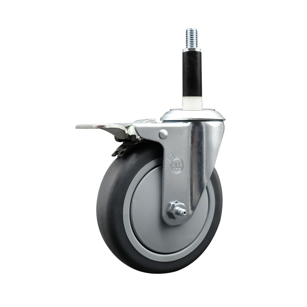 SCC-EXTTL20S514-TPRB-78 Thermoplastic Rubber Swivel Expanding Stem Swivel Caster with 5 in. Gray Wheel & 0.87 in. Stem & Total Locking Brake