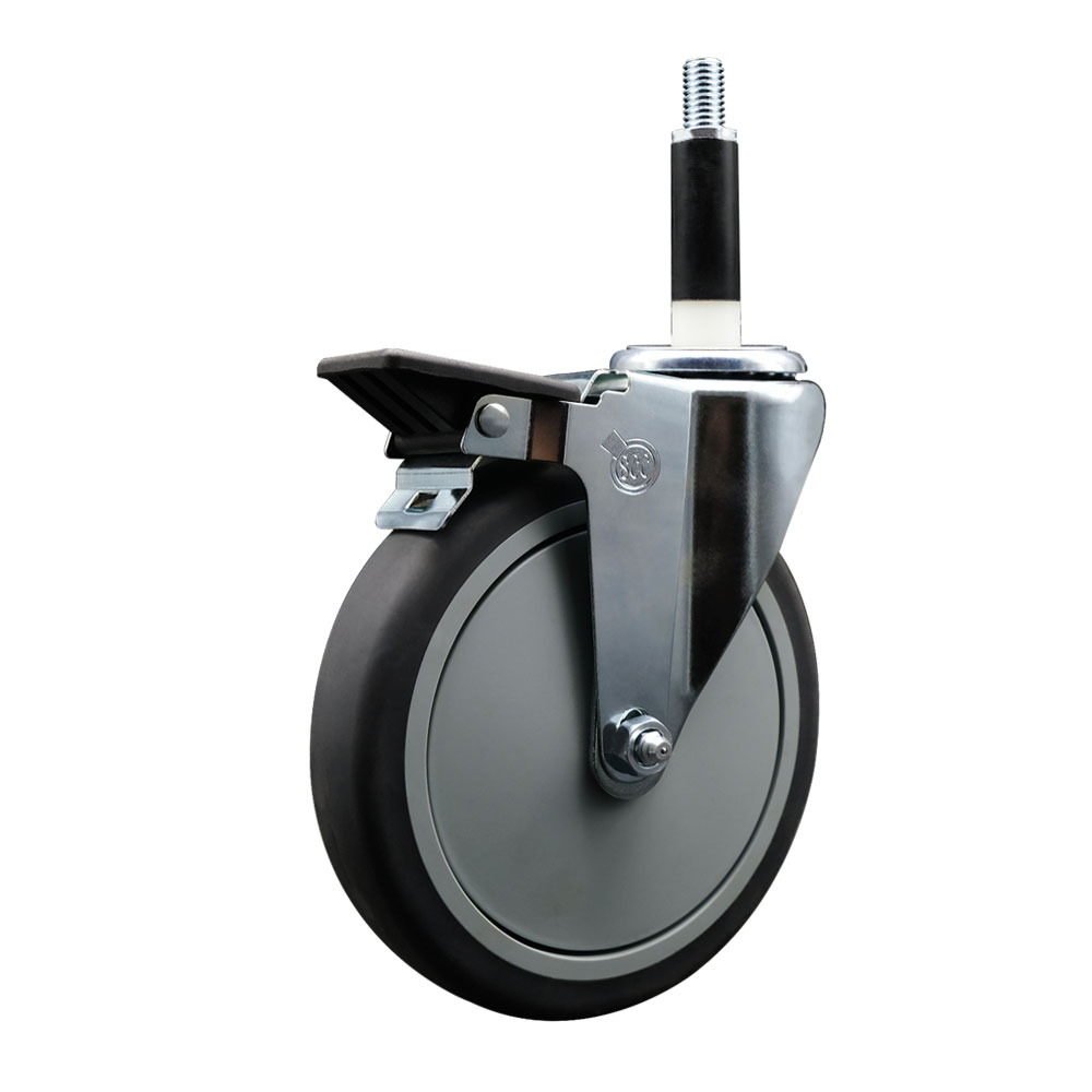 SCC-EX20S614-TPRB-PLB-78 Thermoplastic Rubber Swivel Expanding Stem Swivel Caster with 6 in. Gray Wheel & 0.87 in. Stem & Posi Locking Brake
