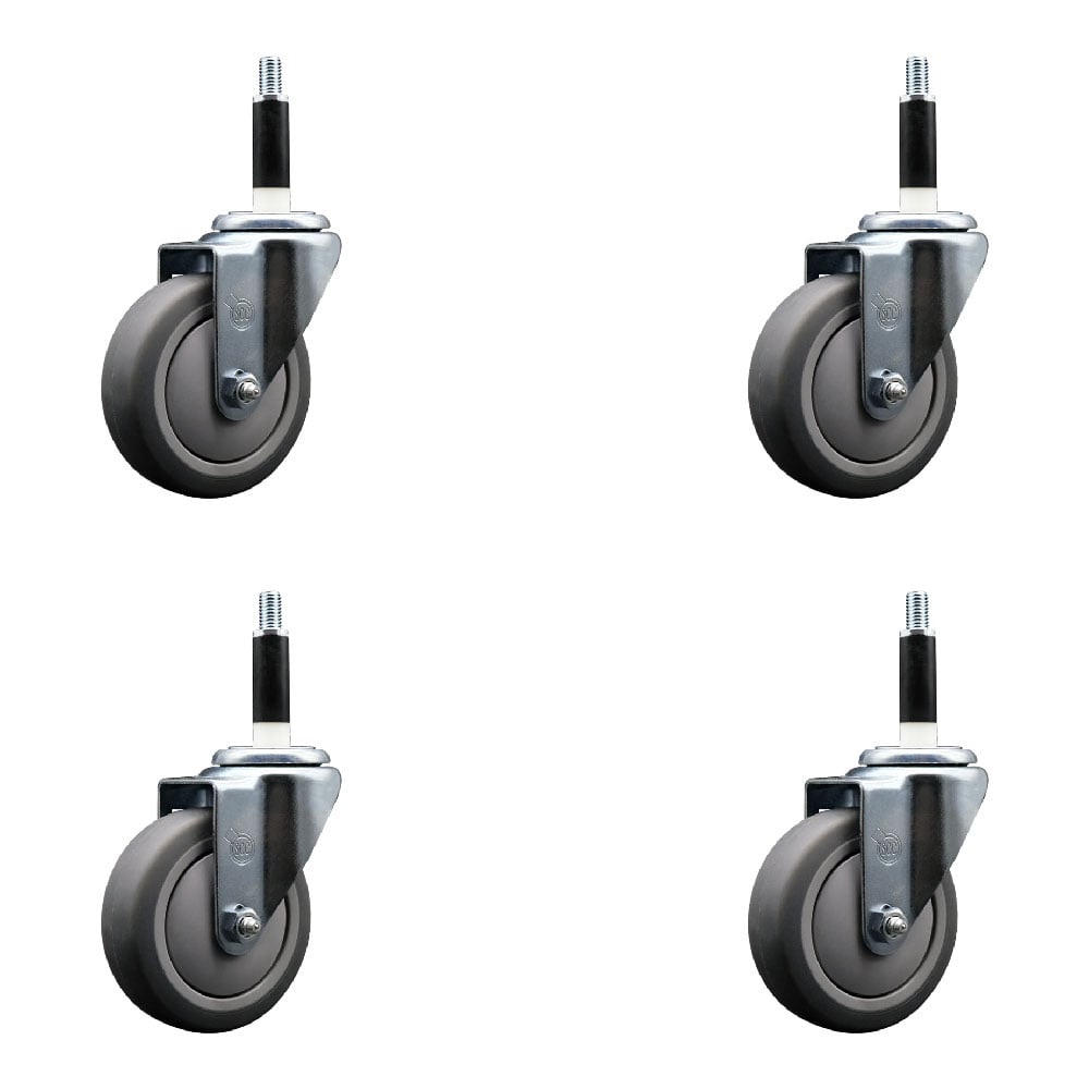 SCC-SSEX20S414-TPRB-78-4 Stainless Steel Thermoplastic Rubber Swivel Expanding Stem Caster with 4 in. Gray Wheels & 0.87 in. Stems - Set of 4
