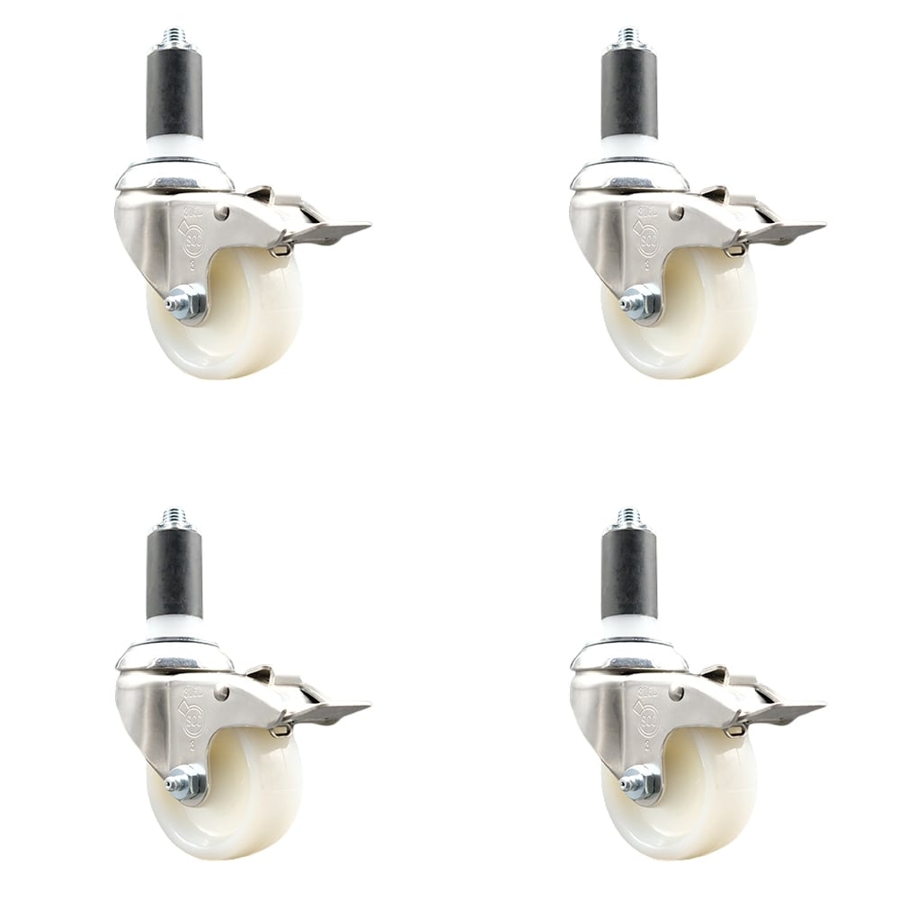 Nylon Swivel Stem Caster with 3 in. Caster Wheels, 1.38 in. Expanding Stems - 316 Stainless Steel Casters - Set of 4