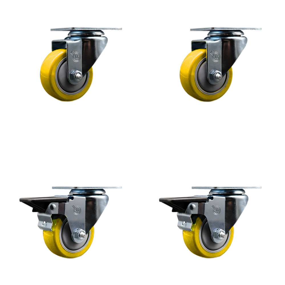 SCC-20S314-PPUB-YEL-2-PLB-2 Polyurethane Swivel Top Plate Caster with 3 in. Yellow Wheels - Set of 4