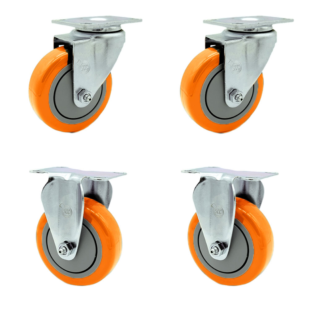 SCC-20S414-PPUB-ORG-2-R414-2 Polyurethane Swivel Top Plate Caster with 4 in. Orange Wheels - Set of 4