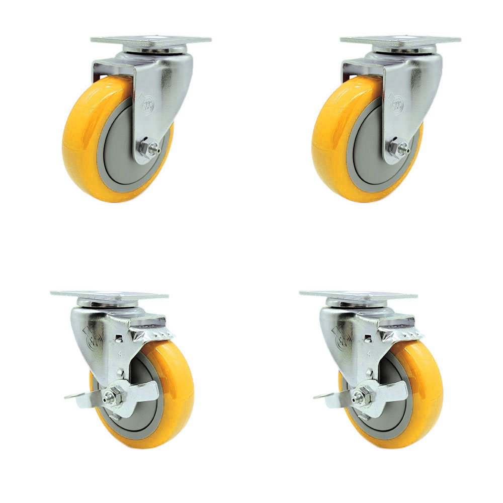 SCC-20S414-PPUB-YEL-2-TLB-2 Polyurethane Swivel Top Plate Caster with 4 in. Yellow Wheels - Set of 4
