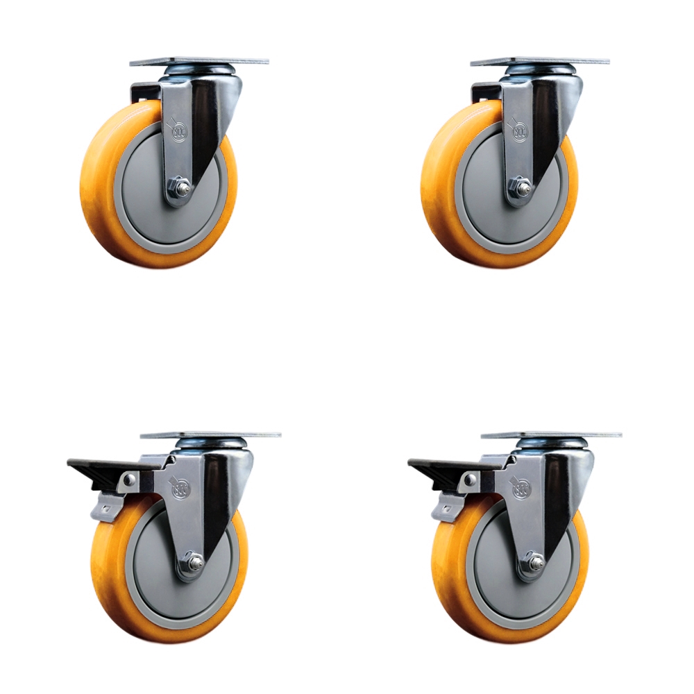 SCC-20S514-PPUB-YEL-2-PLB-2 Polyurethane Swivel Top Plate Caster with 5 in. Yellow Wheels - Set of 4