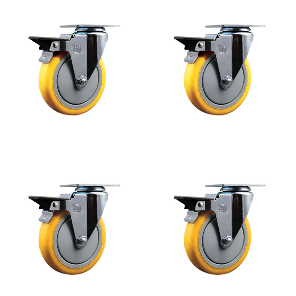 SCC-20S514-PPUB-YEL-PLB-4 Polyurethane Swivel Top Plate Caster with 5 in. Yellow Wheels - Set of 4