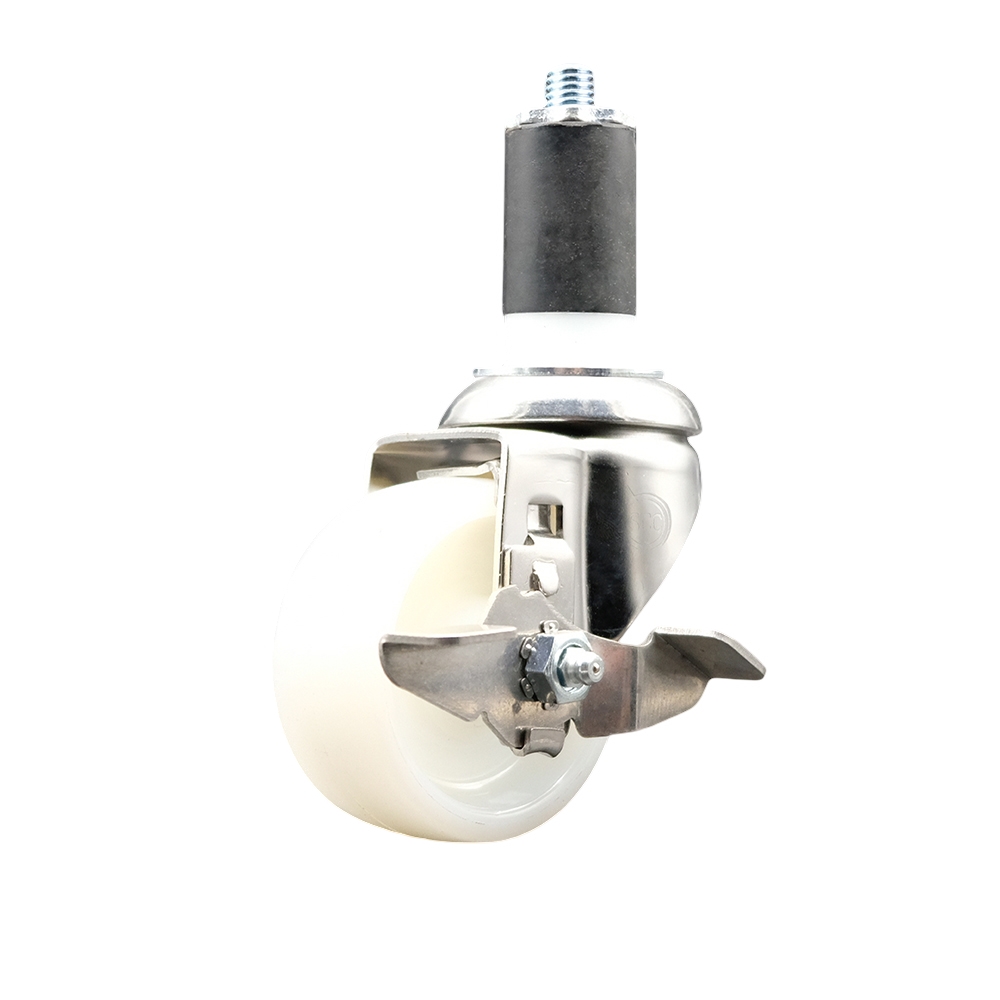 Nylon Swivel Stem Caster with 3 in. White Caster Wheel & Top Lock Brake, 1.5 in. Expanding Stem - 316 Stainless Steel Caster