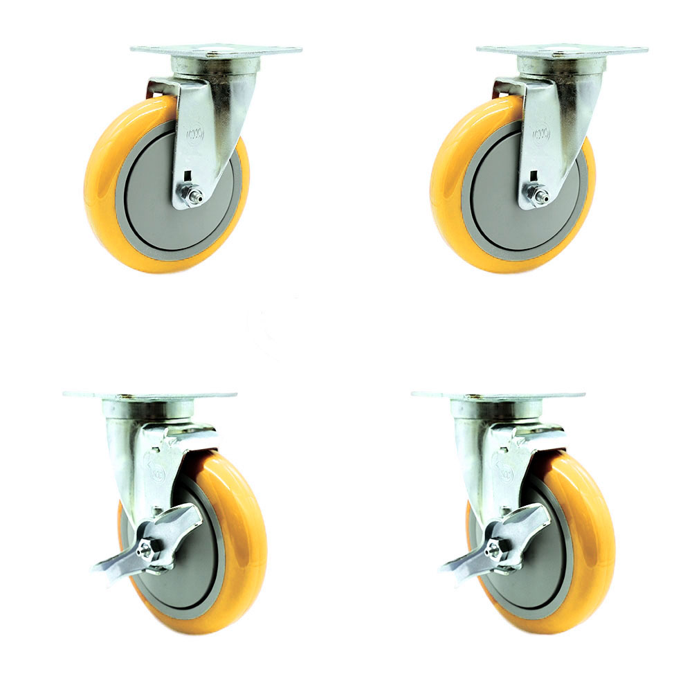 SCC-20S514-PPUB-YEL-TPU1-2-TLB-2 Universal Kitchen Casters 5 x 1.25 in. Polyurethane Yellow Wheels Caster - Non Marking - Set of 4