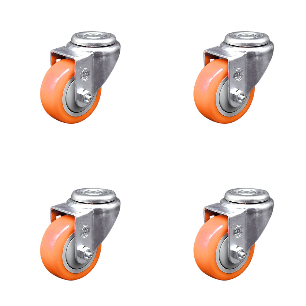 SCC-BH20S3514-PPUB-ORG-4 Polyurethane Swivel Bolt Hole Caster with 3.5 x 1.25 in. Orange Wheels - Set of 4