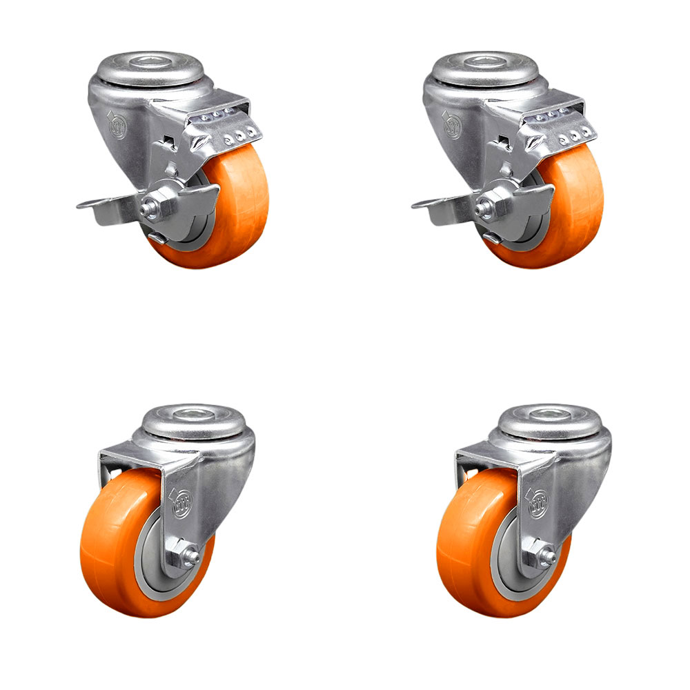 SCC-BH20S3514-PPUB-ORG-TLB-2-S-2 Polyurethane Swivel Bolt Hole Caster with 3.5 x 1.25 in. Orange Wheels - Set of 4