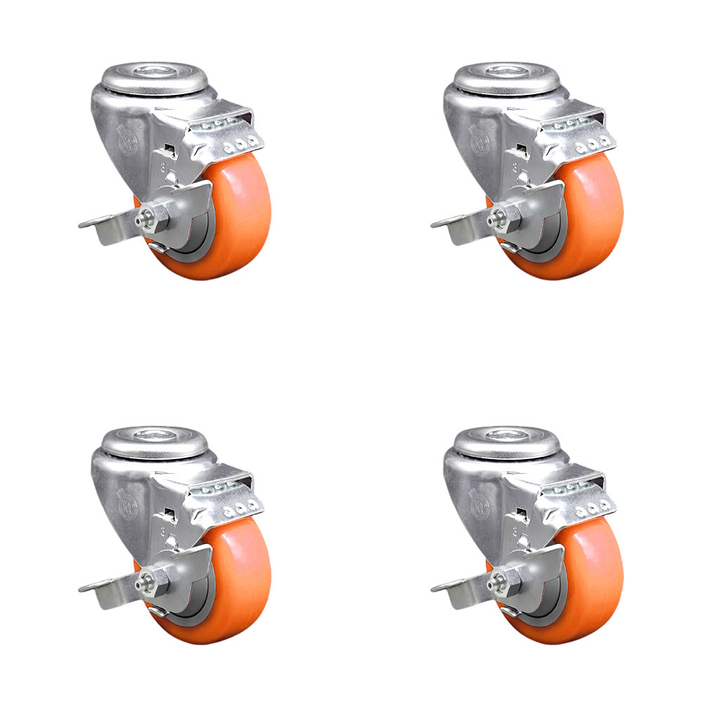 SCC-BH20S3514-PPUB-ORG-TLB-4 Polyurethane Swivel Bolt Hole Caster with 3.5 x 1.25 in. Orange Wheels - Set of 4