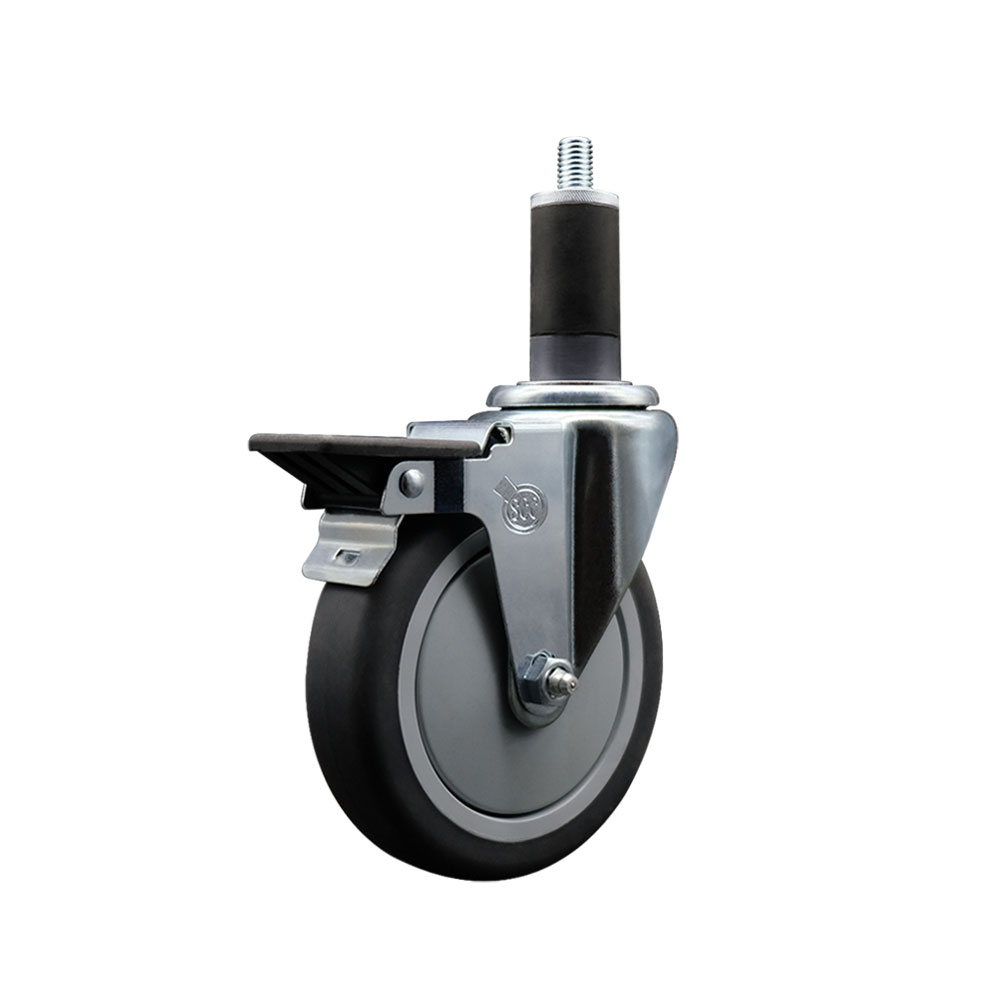 SCC-EX20S514-TPRB-PLB-114 Thermoplastic Rubber Swivel Expanding Stem Swivel Caster with 5 in. Gray Wheel & 1.25 in. Stem & Posi Locking Brake