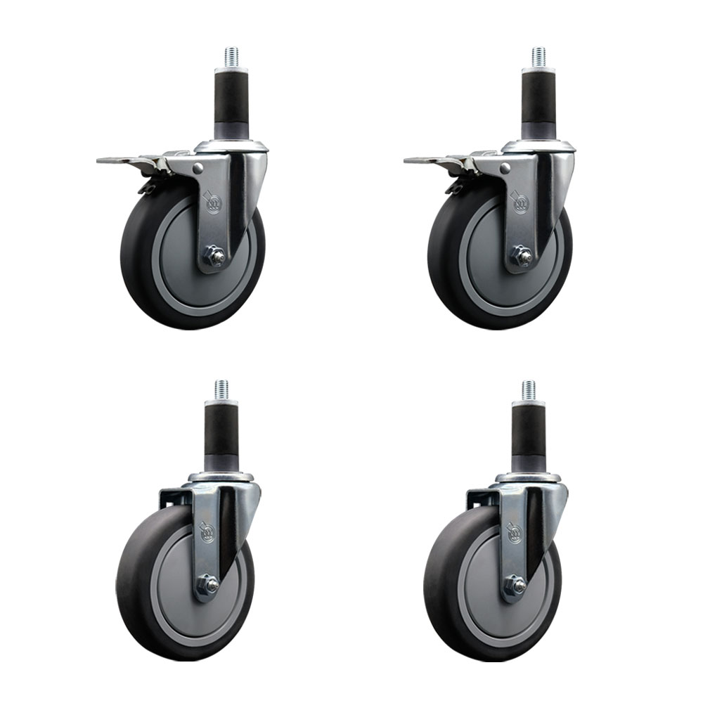 SCC-EXTTL20S514-TPRB-2-S-2-114 Thermoplastic Rubber Swivel Expanding Stem Caster with 5 in. Gray Wheels & 1.25 in. Stems - Set of 4