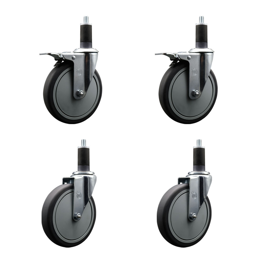 SCC-EXTTL20S614-TPRB-2-S-2-114 Thermoplastic Rubber Swivel Expanding Stem Caster with 6 in. Gray Wheels & 1.25 in. Stems - Set of 4
