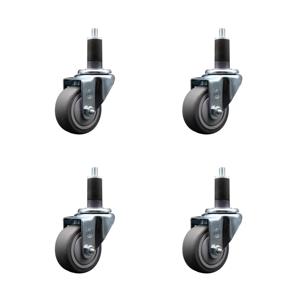 SCC-SSEX20S314-TPRB-114-4 Stainless Steel Thermoplastic Rubber Swivel Expanding Stem Caster with 3 in. Gray Wheels & 1.25 in. Stems - Set of 4