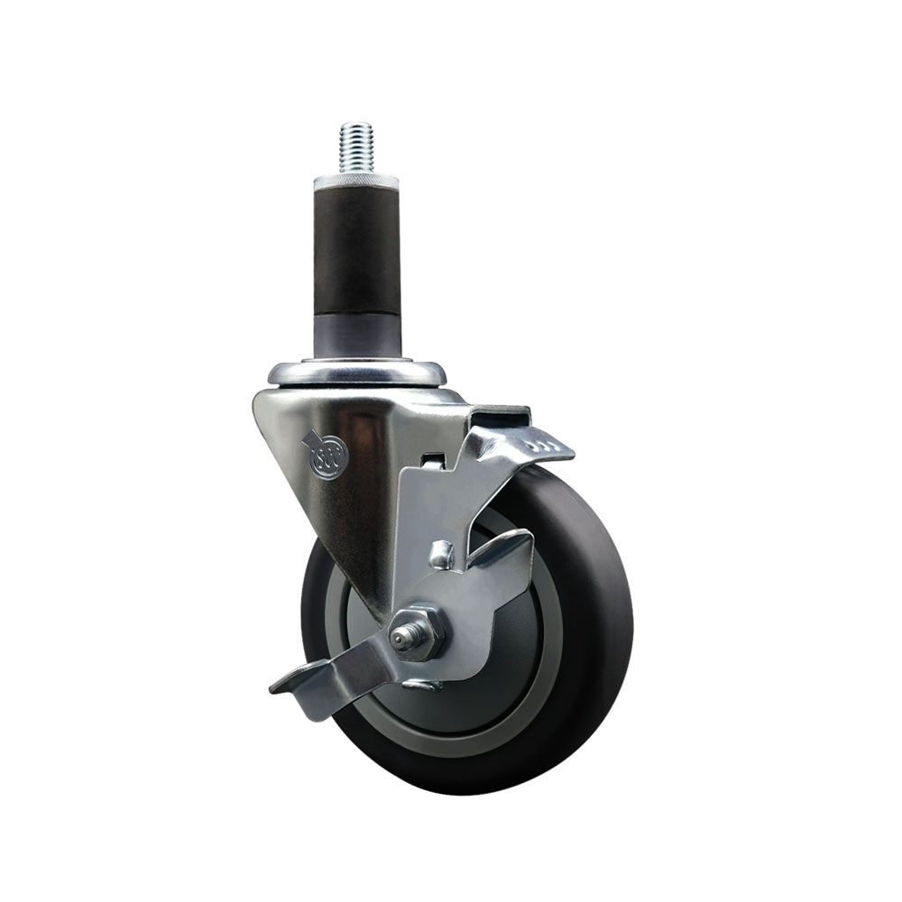 Stainless Steel Thermoplastic Rubber Swivel Expanding Stem Swivel Caster with 4 in. Gray Wheel & 1.25 in. Stem & Top Locking Brake