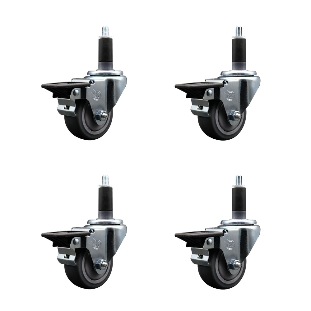 SCC-EX20S314-TPRB-PLB-118-4 Thermoplastic Rubber Swivel Expanding Stem Caster with 3 in. Gray Wheels & 1.13 in. Stems - Set of 4