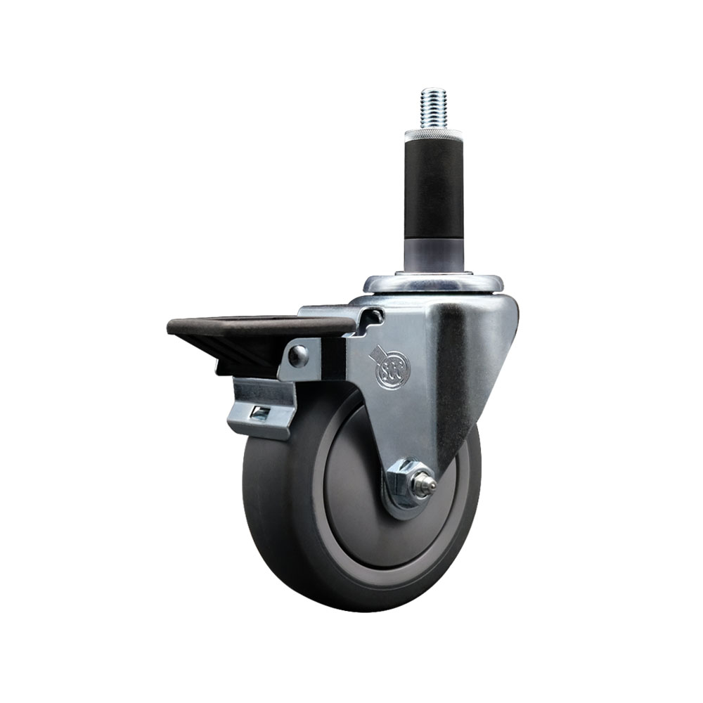SCC-EX20S414-TPRB-PLB-118 Thermoplastic Rubber Swivel Expanding Stem Swivel Caster with 4 in. Gray Wheel & 1.13 in. Stem & Posi Locking Brake