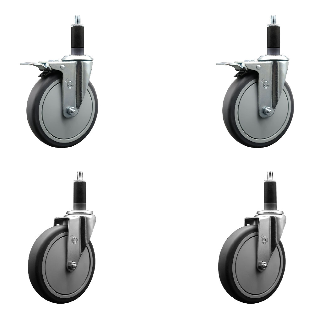 SCC-EXTTL20S614-TPRB-2-S-2-118 Thermoplastic Rubber Swivel Expanding Stem Caster with 6 in. Gray Wheels & 1.13 in. Stems - Set of 4