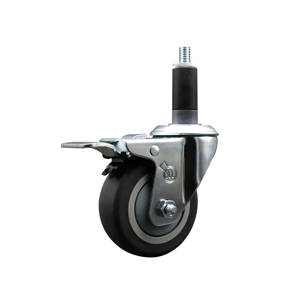 Stainless Steel Thermoplastic Rubber Swivel Expanding Stem Swivel Caster with 3.5 in. Gray Wheel & 1.13 in. Stem & Total Locking Brake