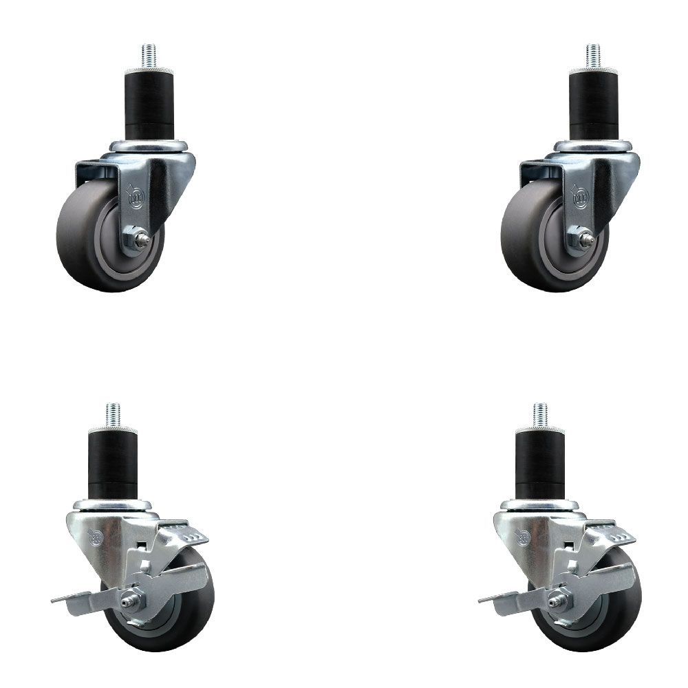 SCC-EX20S314-TPRB-2-TLB-2-134 Thermoplastic Rubber Swivel Expanding Stem Caster with 3 in. Gray Wheels & 1.75 in. Stems - Set of 4
