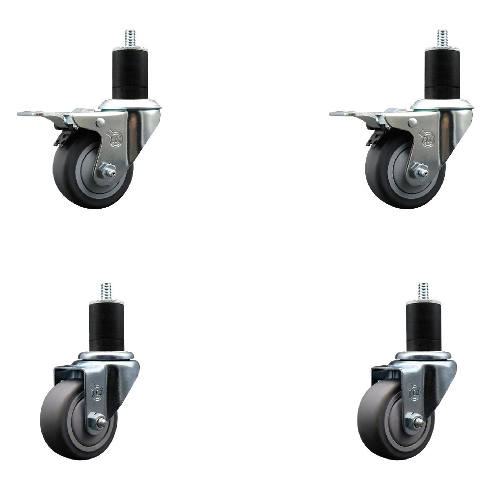 SCC-EXTTL20S314-TPRB-2-S-2-134 Thermoplastic Rubber Swivel Expanding Stem Caster with 3 in. Gray Wheels & 1.75 in. Stems - Set of 4