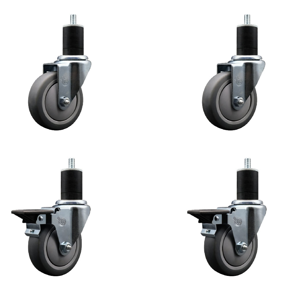 SCC-EX20S414-TPRB-2-PLB-2-134 Thermoplastic Rubber Swivel Expanding Stem Caster with 4 in. Gray Wheels & 1.75 in. Stems - Set of 4