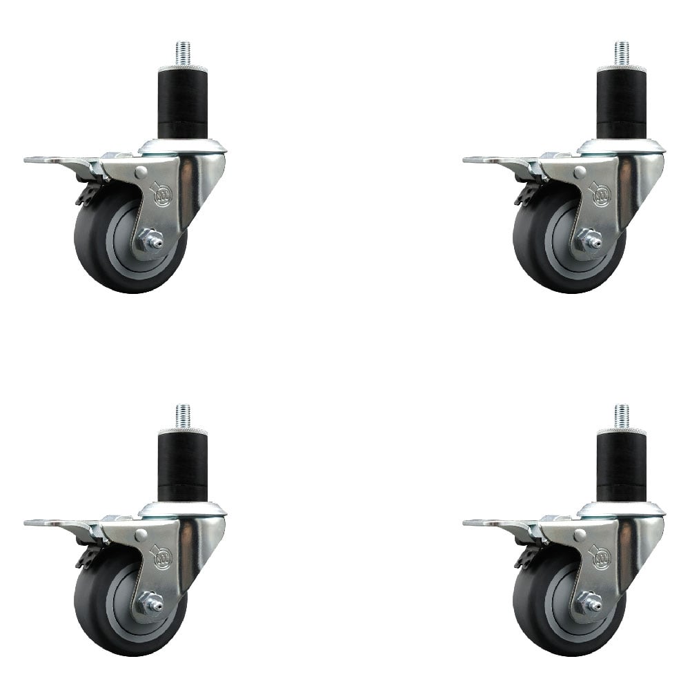 SCC-SSEXTTL20S314-TPRB-134-4 Stainless Steel Thermoplastic Rubber Swivel Expanding Stem Caster with 3 in. Gray Wheels & 1.75 in. Stemss - Set of 4