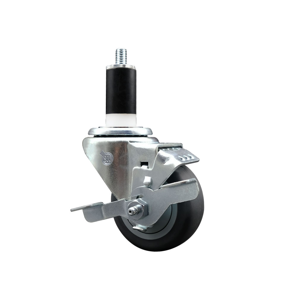SCC-EX20S314-TPRB-TLB-138 Thermoplastic Rubber Swivel Expanding Stem Swivel Caster with 3 in. Gray Wheel & 1.38 in. Stem & Top Locking Brake