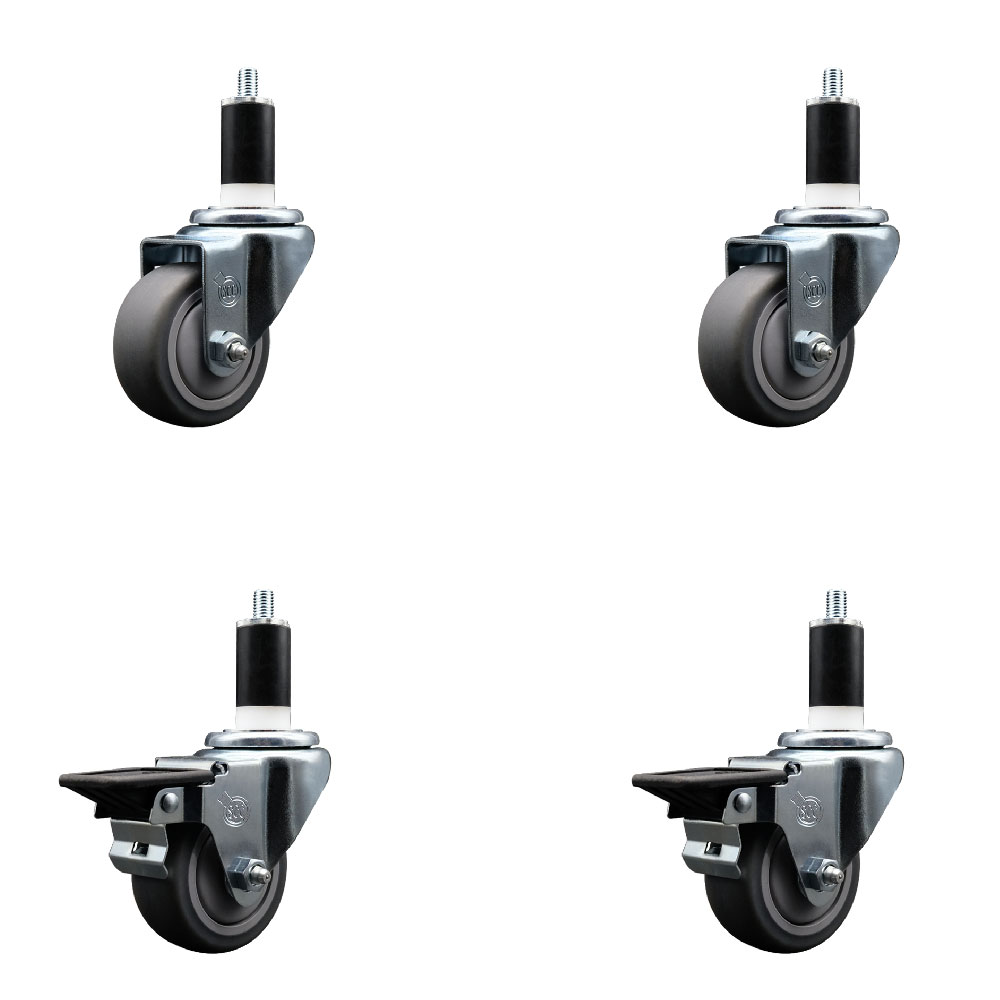 SCC-EX20S314-TPRB-2-PLB-2-138 Thermoplastic Rubber Swivel Expanding Stem Caster with 3 in. Gray Wheels & 1.38 in. Stems - Set of 4
