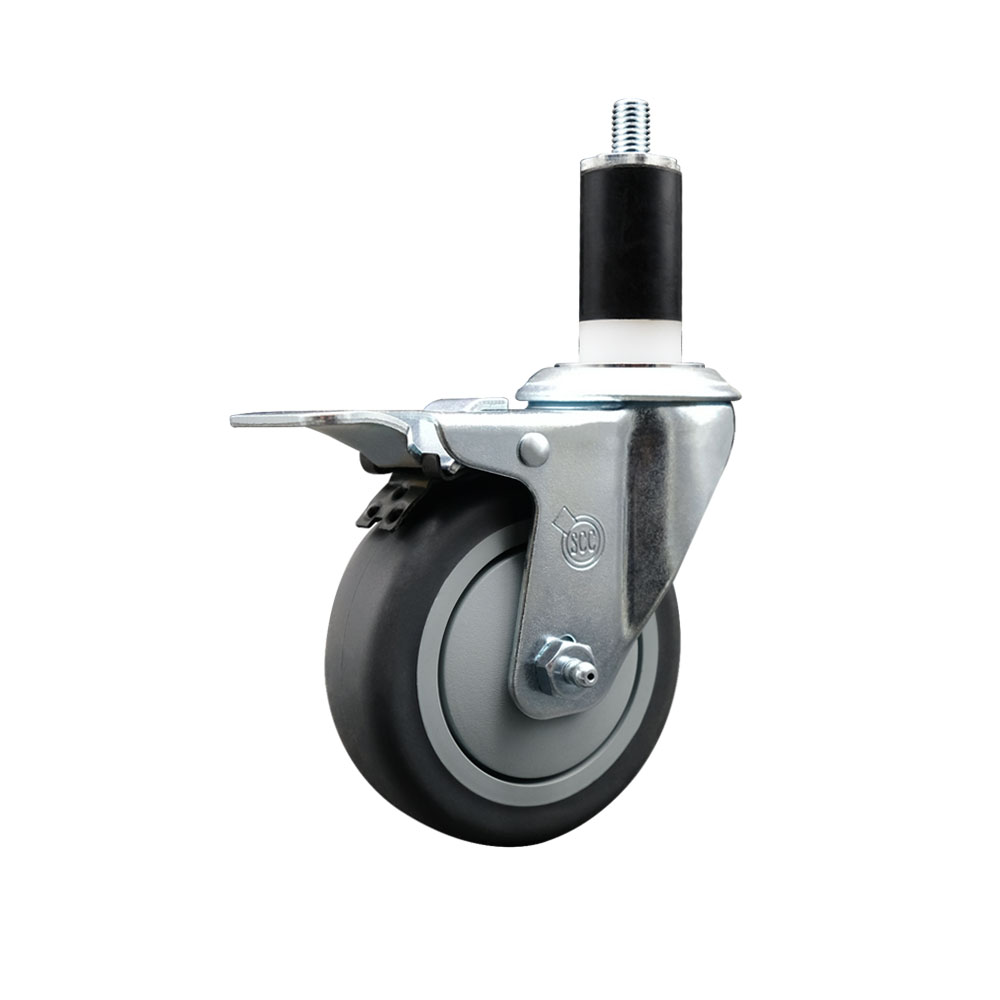SCC-EXTTL20S414-TPRB-138 Thermoplastic Rubber Swivel Expanding Stem Swivel Caster with 4 in. Gray Wheel & 1.38 in. Stem & Total Locking Brake