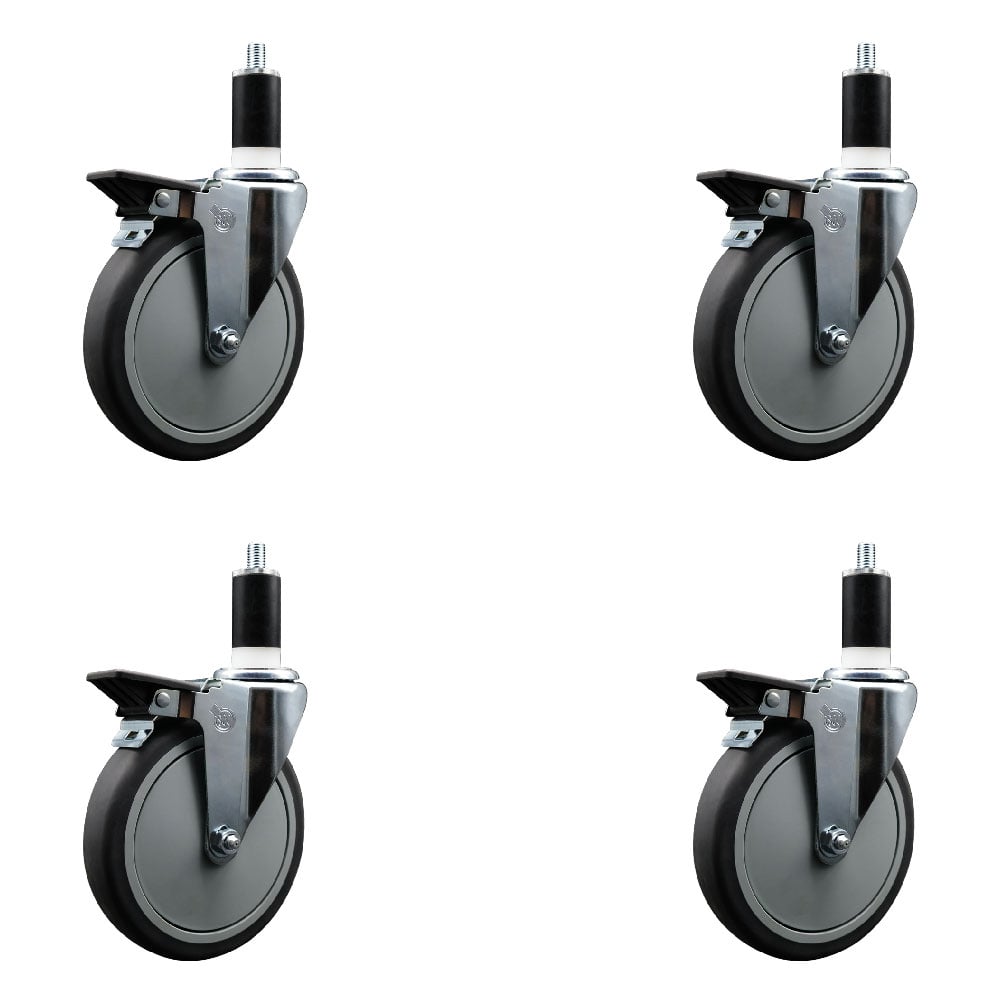 SCC-EX20S614-TPRB-PLB-138-4 Thermoplastic Rubber Swivel Expanding Stem Caster with 6 in. Gray Wheels & 1.38 in. Stems - Set of 4