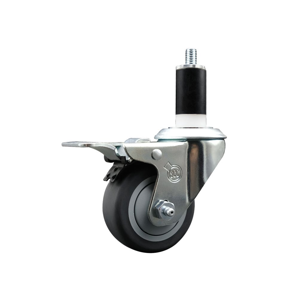 Stainless Steel Thermoplastic Rubber Swivel Expanding Stem Swivel Caster with 3 in. Gray Wheel & 1.38 in. Stem & Total Locking Brake