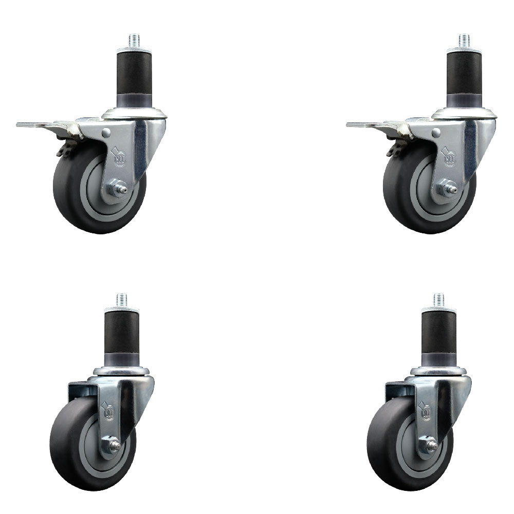 SCC-EXTTL20S3514-TPRB-2-S-2-158 Thermoplastic Rubber Swivel Expanding Stem Caster with 3.5 in. Gray Wheels & 1.63 in. Stems - Set of 4