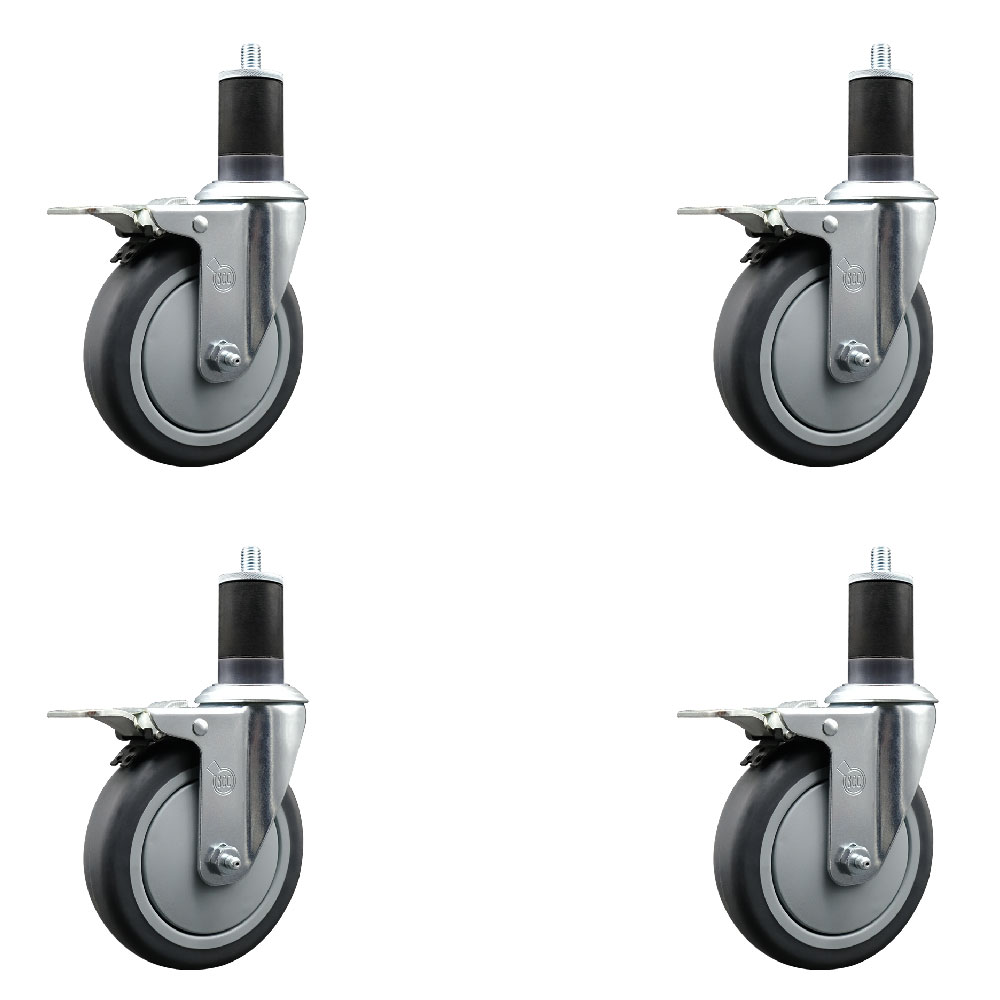 SCC-EXTTL20S514-TPRB-158-4 Thermoplastic Rubber Swivel Expanding Stem Caster with 5 in. Gray Wheels & 1.63 in. Stems - Set of 4