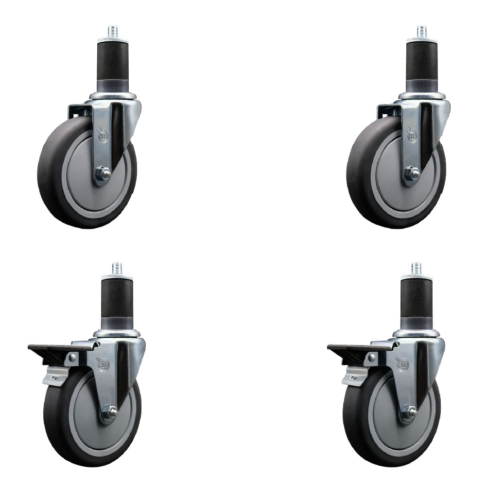 SCC-EX20S514-TPRB-2-PLB-2-158 Thermoplastic Rubber Swivel Expanding Stem Caster with 5 in. Gray Wheels & 1.63 in. Stems - Set of 4