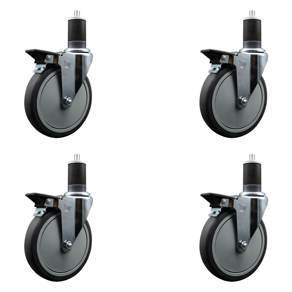 SCC-EX20S614-TPRB-PLB-158-4 Thermoplastic Rubber Swivel Expanding Stem Caster with 6 in. Gray Wheels & 1.63 in. Stems - Set of 4