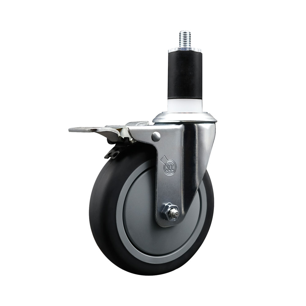 SCC-EXTTL20S514-TPRB-112 Thermoplastic Rubber Swivel Expanding Stem Swivel Caster with 5 in. Gray Wheel & 1.5 in. Stem & Total Locking Brake