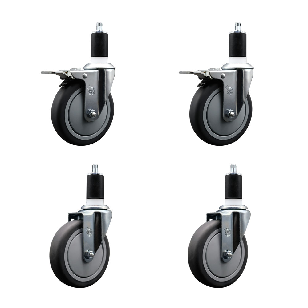 SCC-EXTTL20S514-TPRB-2-S-2-112 Thermoplastic Rubber Swivel Expanding Stem Caster with 5 in. Gray Wheels & 1.5 in. Stems - Set of 4
