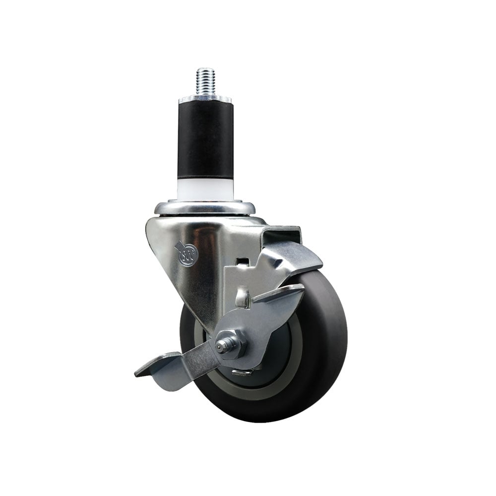 Stainless Steel Thermoplastic Rubber Swivel Expanding Stem Swivel Caster with 3.5 in. Gray Wheel & 1.5 in. Stem & Top Locking Brake