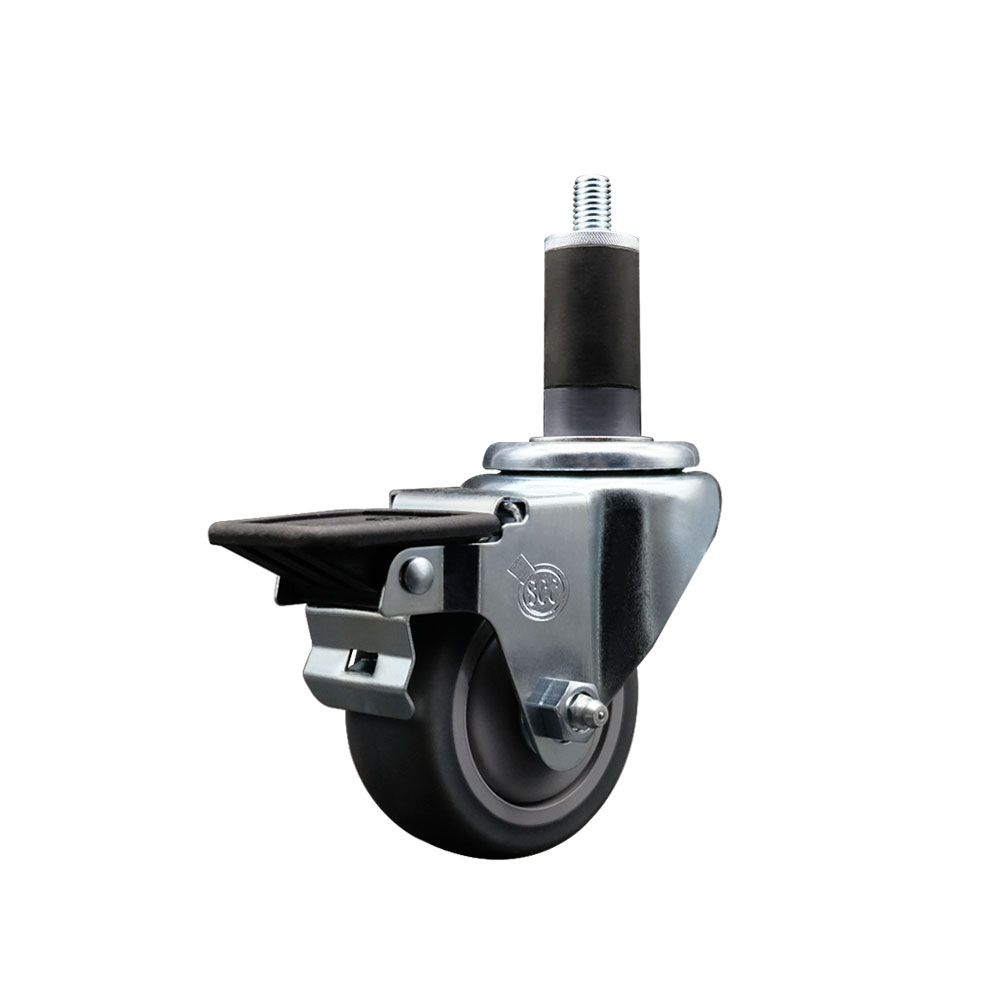 SCC-EX20S314-TPRB-PLB-114 Thermoplastic Rubber Swivel Expanding Stem Swivel Caster with 3 in. Gray Wheel & 1.25 in. Stem & Posi Locking Brake