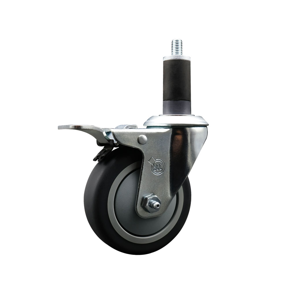 SCC-EXTTL20S414-TPRB-114 Thermoplastic Rubber Swivel Expanding Stem Swivel Caster with 4 in. Gray Wheel & 1.25 in. Stem & Total Locking Brake
