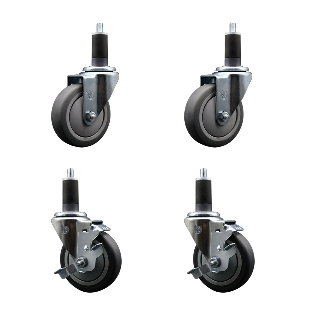 SCC-EX20S414-TPRB-2-TLB-2-114 Thermoplastic Rubber Swivel Expanding Stem Caster with 4 in. Gray Wheels & 1.25 in. Stems - Set of 4