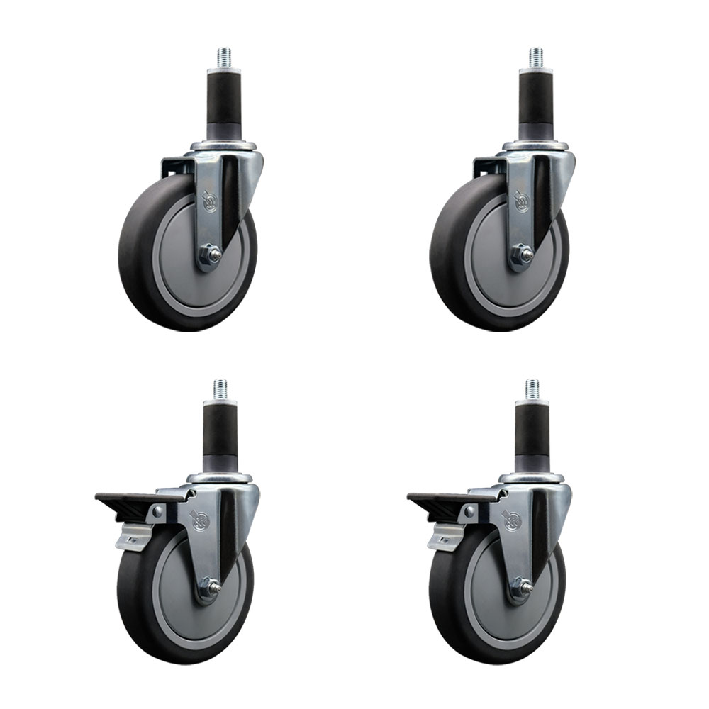 SCC-EX20S514-TPRB-2-PLB-2-114 Thermoplastic Rubber Swivel Expanding Stem Caster with 5 in. Gray Wheels & 1.25 in. Stems - Set of 4
