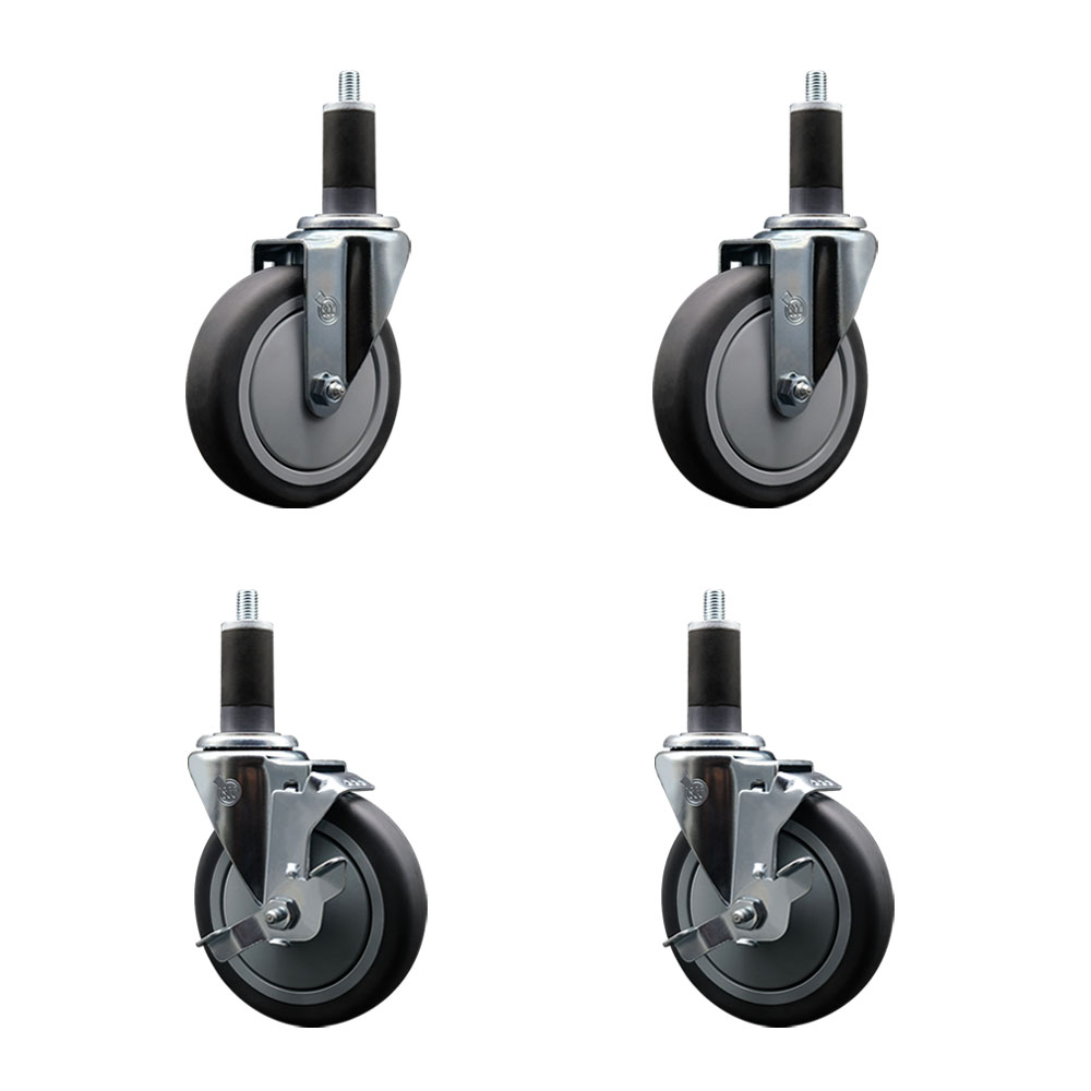SCC-EX20S514-TPRB-2-TLB-2-114 Thermoplastic Rubber Swivel Expanding Stem Caster with 5 in. Gray Wheels & 1.25 in. Stems - Set of 4