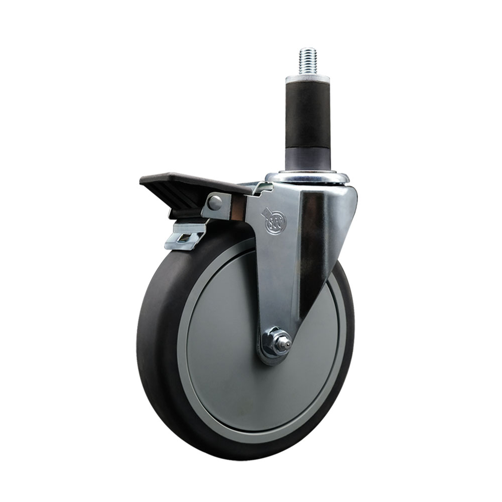 SCC-EX20S614-TPRB-PLB-114 Thermoplastic Rubber Swivel Expanding Stem Swivel Caster with 6 in. Gray Wheel & 1.25 in. Stem & Posi Locking Brake