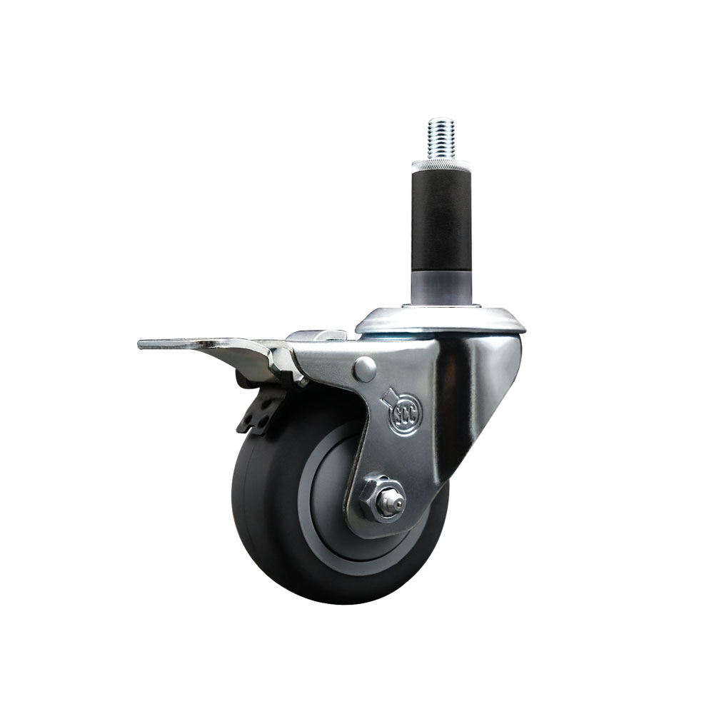 SCC-EXTTL20S314-TPRB-118 Thermoplastic Rubber Swivel Expanding Stem Swivel Caster with 3 in. Gray Wheel & 1.13 in. Stem & Total Locking Brake
