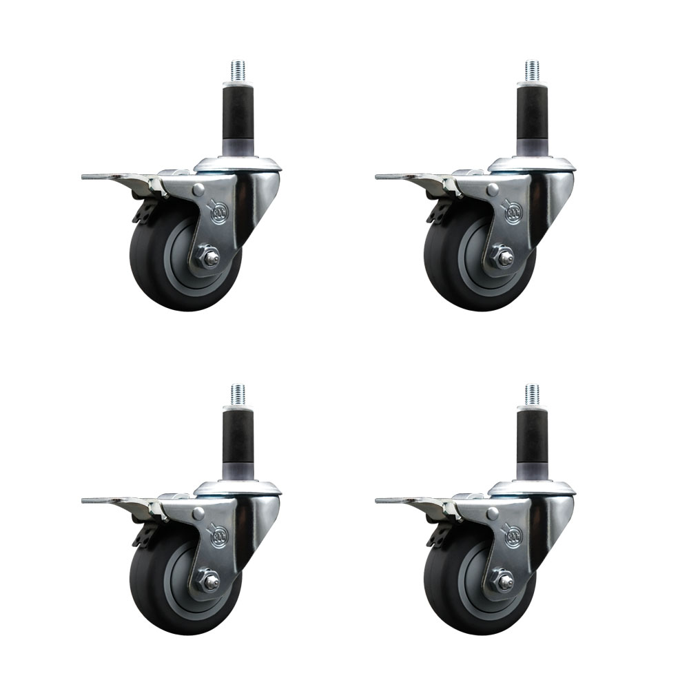 SCC-EXTTL20S314-TPRB-118-4 Thermoplastic Rubber Swivel Expanding Stem Caster with 3 in. Gray Wheels & 1.13 in. Stems - Set of 4