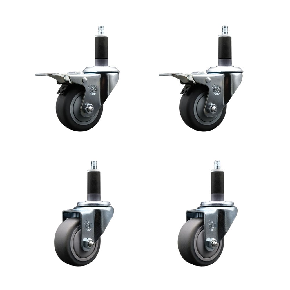 SCC-EXTTL20S314-TPRB-2-S-2-118 Thermoplastic Rubber Swivel Expanding Stem Caster with 3 in. Gray Wheels & 1.13 in. Stems - Set of 4