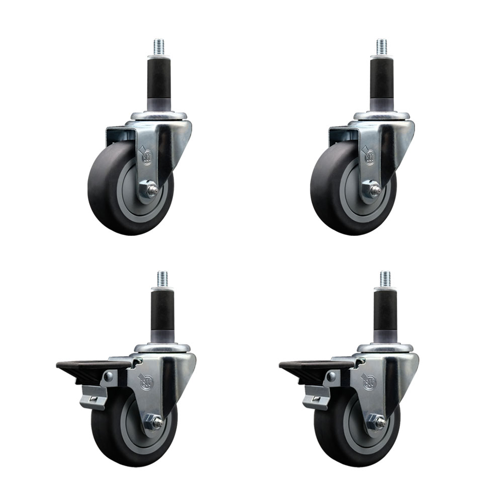 SCC-EX20S3514-TPRB-2-PLB-2-118 Thermoplastic Rubber Swivel Expanding Stem Caster with 3.5 in. Gray Wheels & 1.13 in. Stems - Set of 4
