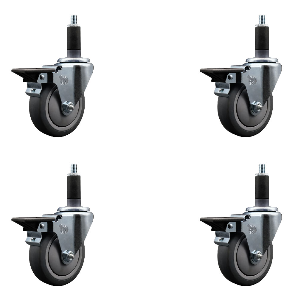SCC-EX20S414-TPRB-PLB-118-4 Thermoplastic Rubber Swivel Expanding Stem Caster with 4 in. Gray Wheels & 1.13 in. Stems - Set of 4